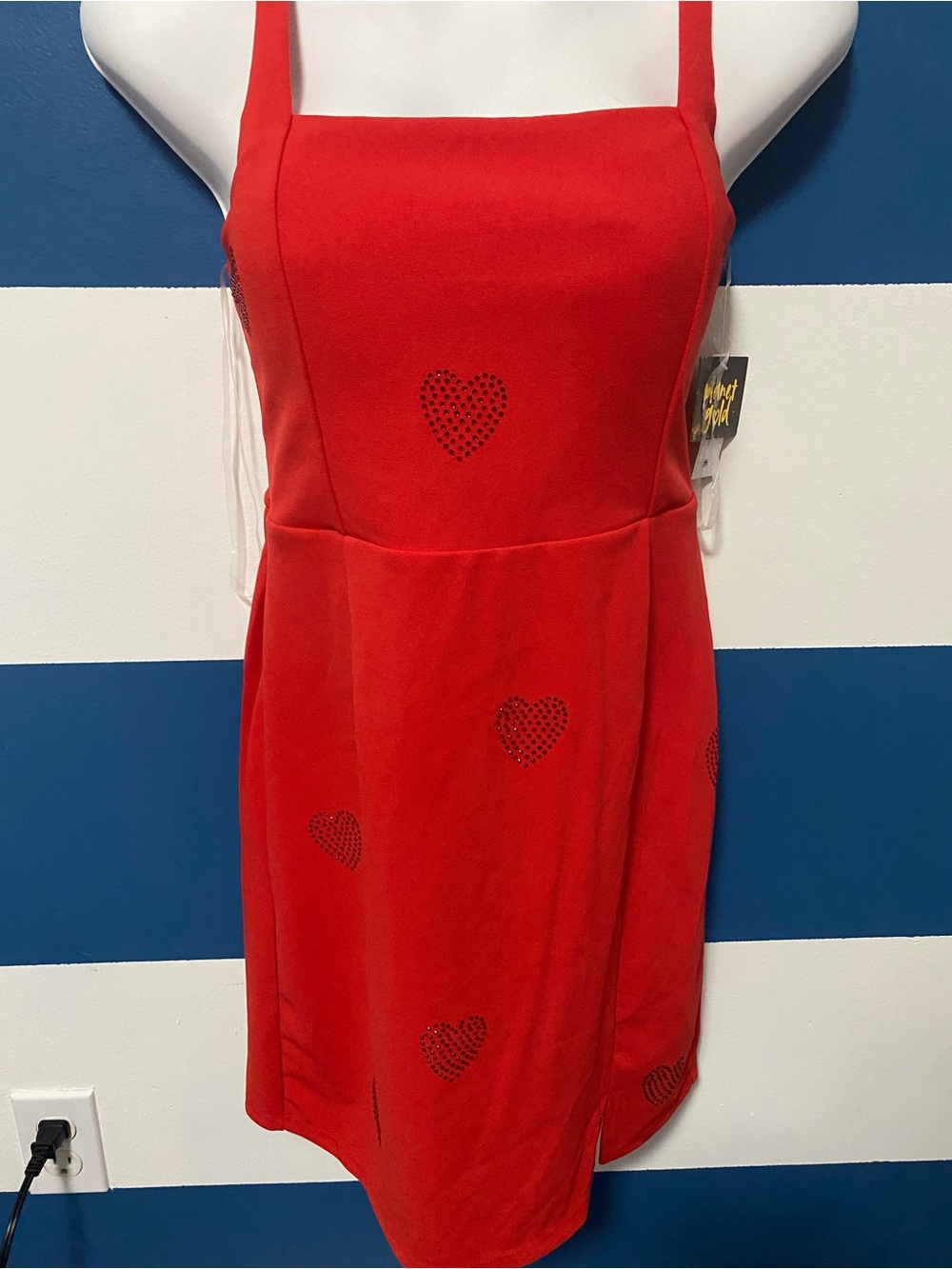 NWT SZ L Red Heart sequin mini dress by Planet gold